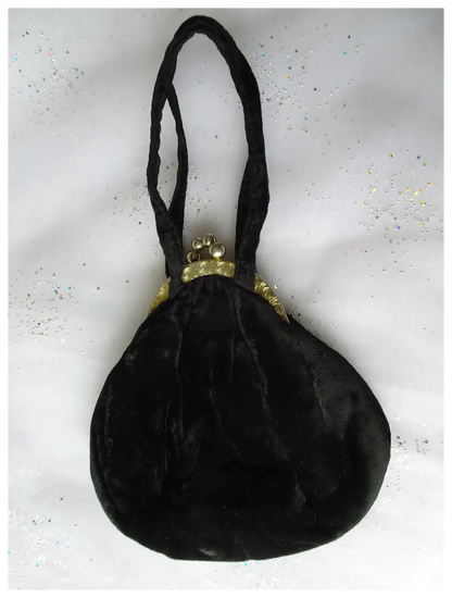 FABULOUS Vintage 1930s Velvet Evening Bag Purse,Lovely Frame and Kiss Clasp,Collectible Purses Hand Bags