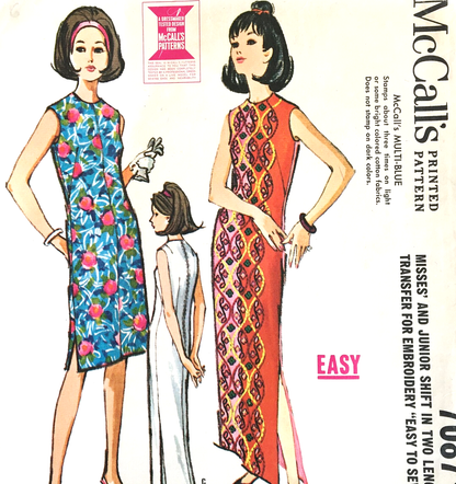 1960s EASY TO SEW Shift Dress Pattern McCALLs 7087 Two Lengths Slim Dress With Iron On Transfer Size Small Bust 30-31 Vintage Sewing Pattern FF