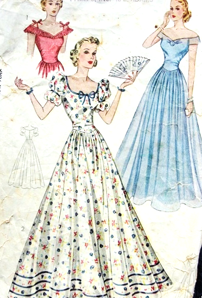 Late 1930s DREAMY Evening Gown Dress Pattern SIMPLICITY 2971 Three Beautiful Versions Bust 34 Vintage Sewing Patterns