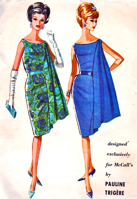 1960s GLAMOROUS Pauline Trigere Cocktail Party Evening Dress Pattern McCALLS 6599 Exclusive Design, Stunning Shoulder Drape, Bust 32 Vintage Sewing Pattern