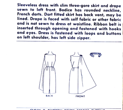 1960s GLAMOROUS Pauline Trigere Cocktail Party Evening Dress Pattern McCALLS 6599 Exclusive Design, Stunning Shoulder Drape, Bust 32 Vintage Sewing Pattern