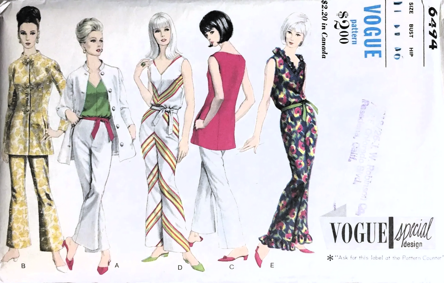 1960s FABULOUS Lounging Jumpsuit and Jacket Pattern VOGUE Special Design 6494 Several Versions, Bust 32 Vintage Sewing Pattern FF