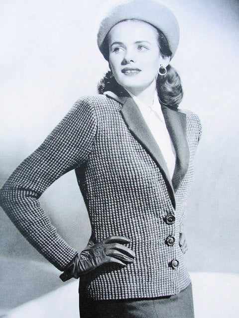 INSTANT PDF PATTERN Film Noir 1940s Vintage Knit Pattern Knitted Tailored Fitted Jacket Blazer Lauren Bacall Style Knitting Pattern