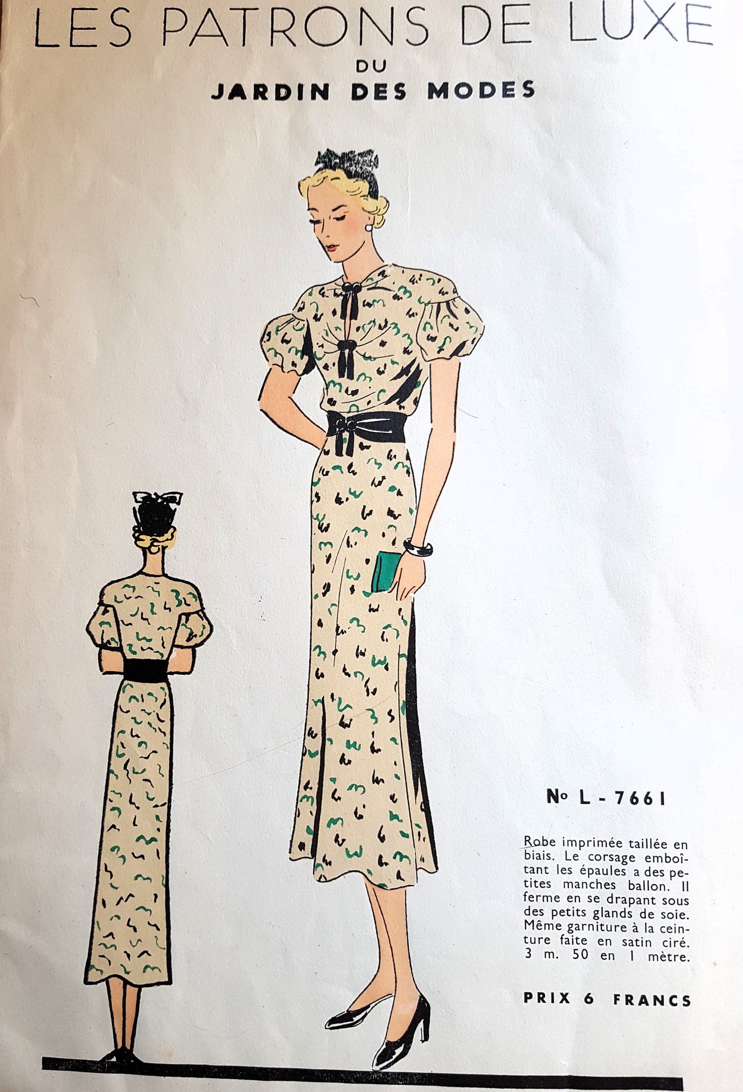 RARE 1930s SCHIAPARELLI Style French Dress Pattern Les Patrons De Luxe Du JARDIN DES MODES Bust 36 Vintage Sewing Pattern