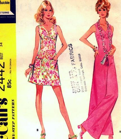 1970s FAB Dress and Jumpsuit Pattern McCALLS 2442 High Waisted Surplice Mini Dress and Wide Palazzo Legged Jumpsuit Bust 30 Vintage Sewing Pattern FACTORY FOLDED