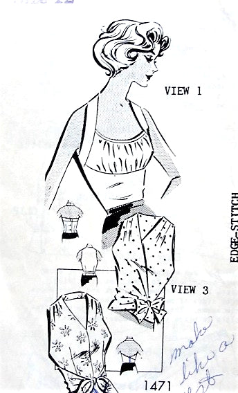 1950s ROCKABILLY Halter Top or Wrap n Tie Blouses Pattern Mail Order 1471 Three FAB Styles Bust 32 Vintage Sewing Pattern