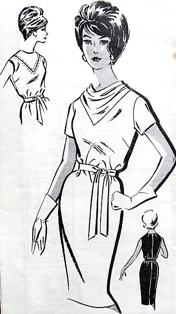1960s STYLISH Dress Pattern Mail Order 1492 Slim Dress With Cowl Neckline, Classy Design, Bust 32 Vintage Sewing Pattern