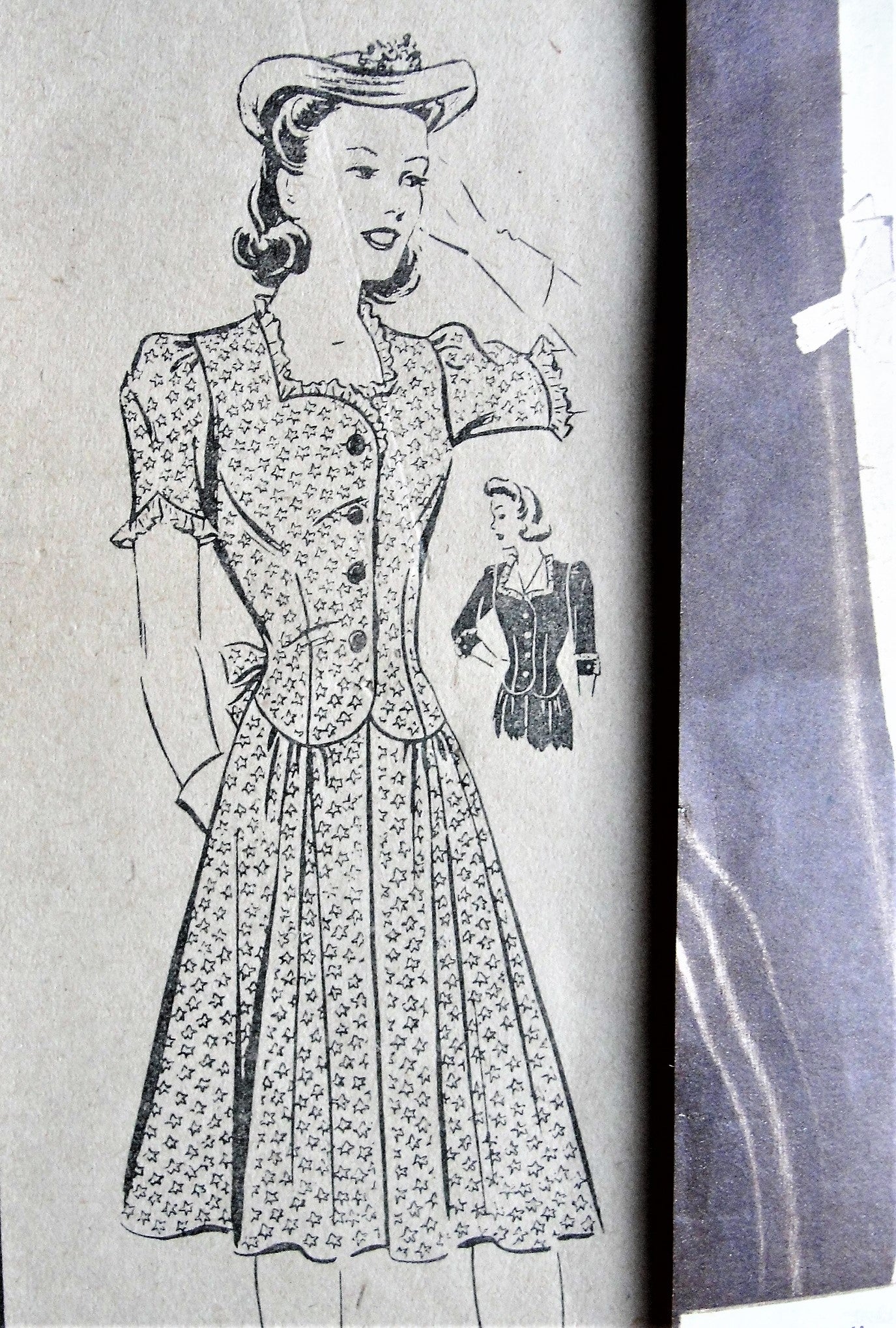 1940s CUTE Dress Pattern Mail Order 17 Two Sleeve Options, Pretty 40s Design Bust 30 Vintage Sewing Pattern