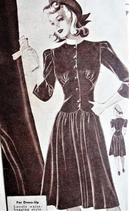 1940s CUTE Dress Pattern Mail Order 17 Two Sleeve Options, Pretty 40s Design Bust 30 Vintage Sewing Pattern