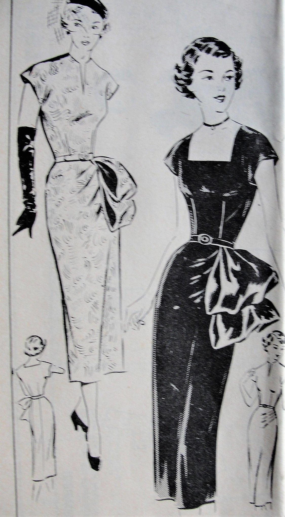 1950s BEAUTIFUL Cocktail Party Dress Pattern Mail Order 2367 3 Style Versions, Large Side Bow Square or Slit Necklines Bust 28 Vintage Sewing Pattern