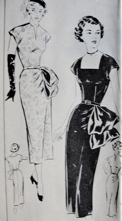 1950s BEAUTIFUL Cocktail Party Dress Pattern Mail Order 2367 3 Style Versions, Large Side Bow Square or Slit Necklines Bust 28 Vintage Sewing Pattern