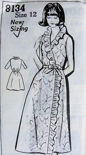 1960s LOVELY Hostess Gown or Robe Pattern Mail Order 8134 Ruffled Details, 2 Lengths, Bust 34 Vintage Sewing Pattern