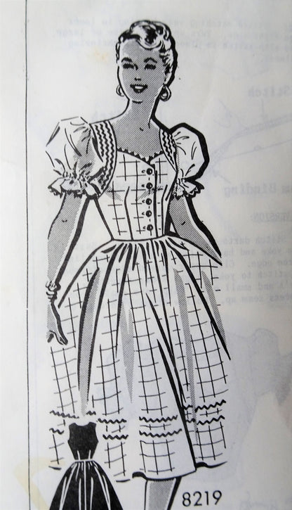 1950s PRETTY Dress Pattern Patt O Rama 8219 Sweet Heart Neckline Full Skirt Dress, Puff Sleeve Version, Day or Party, Bust 32 Vintage Sewing Pattern FACTORY FOLDED