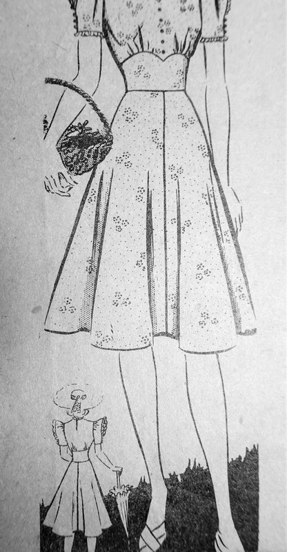 1940s SWEET Dress Pattern Mail order 8929 Very Pretty Sleeves and Shaped Midriff Dress Bust 34 Vintage Sewing Pattern