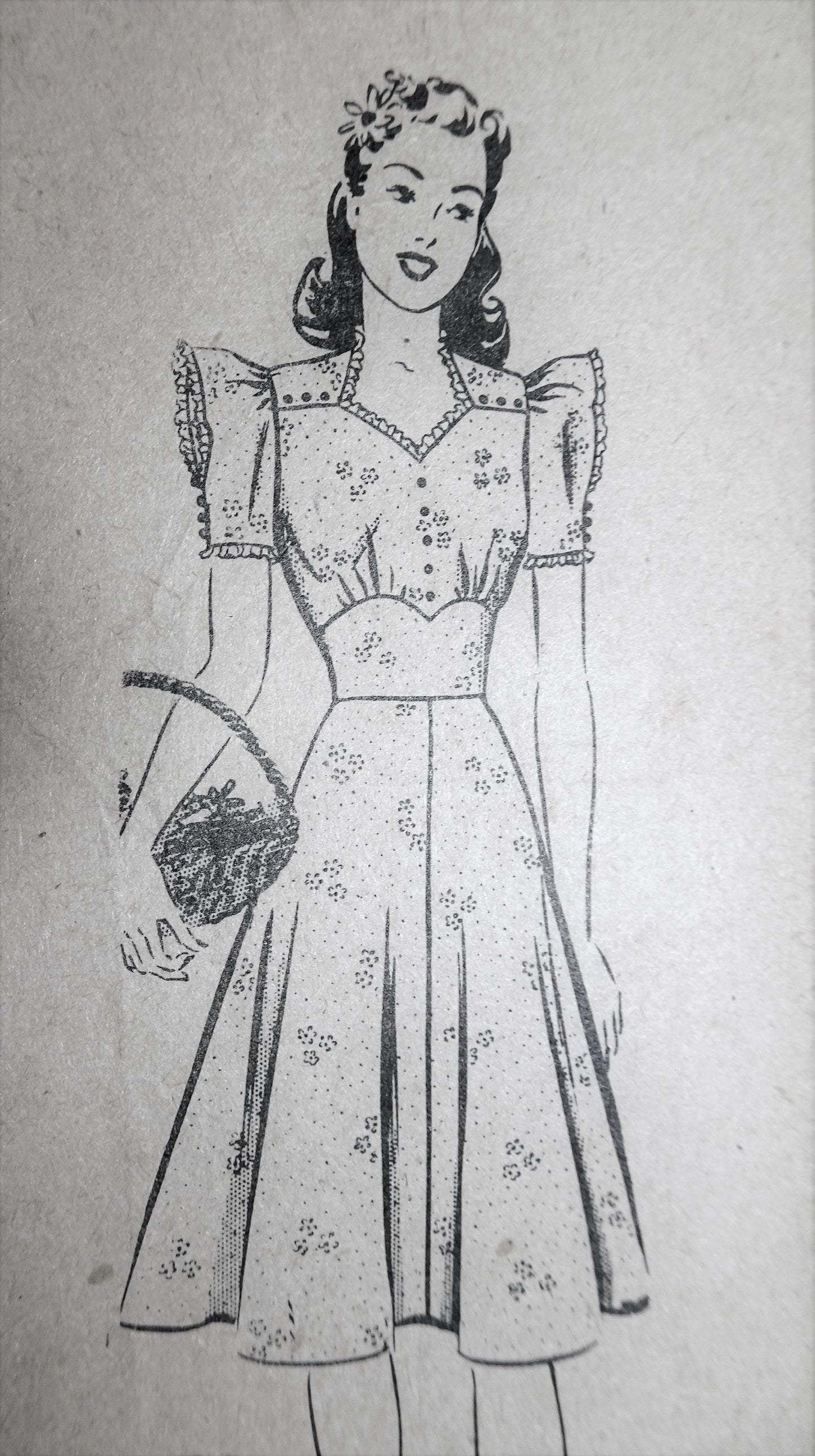 1940s SWEET Dress Pattern Mail order 8929 Very Pretty Sleeves and Shaped Midriff Dress Bust 34 Vintage Sewing Pattern