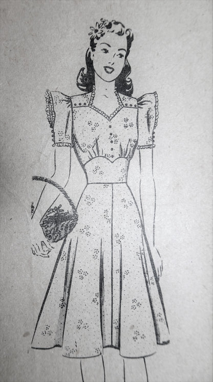 1940s SWEET Dress Pattern Mail order 8929 Very Pretty Sleeves and Shaped Midriff Dress Bust 34 Vintage Sewing Pattern