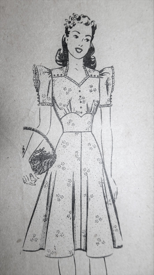 1940s SWEET Dress Pattern Mail order 8929 Very Pretty Sleeves and Shaped Midriff Dress Bust 34 Vintage Sewing Pattern