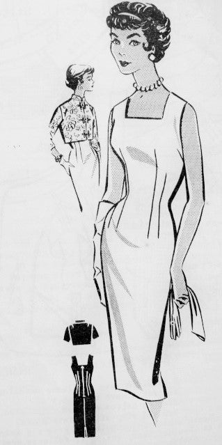 1960s Slim Wiggle Sheath Dress and Oriental Style Jacket Pattern Perfect Party Dinner Cocktail Dress Square Neckline Vintage Sewing Pattern Bust 31