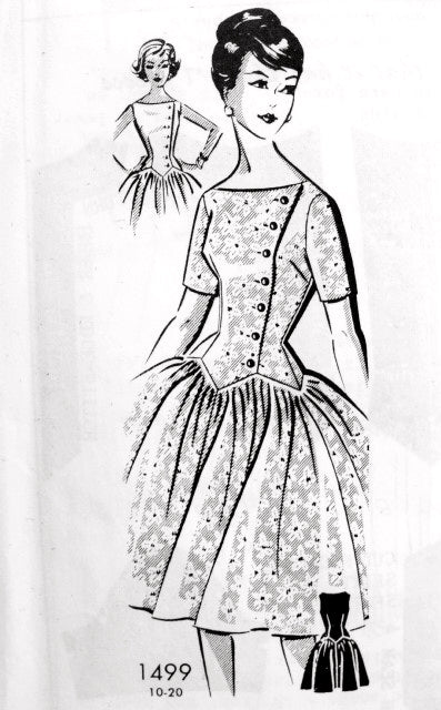 1950s BEAUTIFUL Evening Cocktail Dress Pattern Patt O Rama 1499 Striking Party Dress, Fitted Shaped Bodice, Full Skirted Dres,s Bust 32 Vintage Sewing Pattern