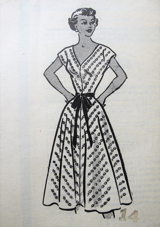 1950s BEAUTIFUL V-Neck Dress with Full Skirt MARIAN MARTIN 9097 Lovely Summer or Party Dress Bust 32 Vintage Sewing Pattern