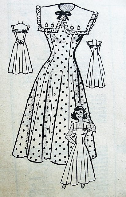 1940s PRETTY Sun Dress Pattern MARIAN MARTIN 9043 Sweet Button On Cape Collar Figure Flattering Design Bust 30 Vintage Sewing Pattern FACTORY FOLDED