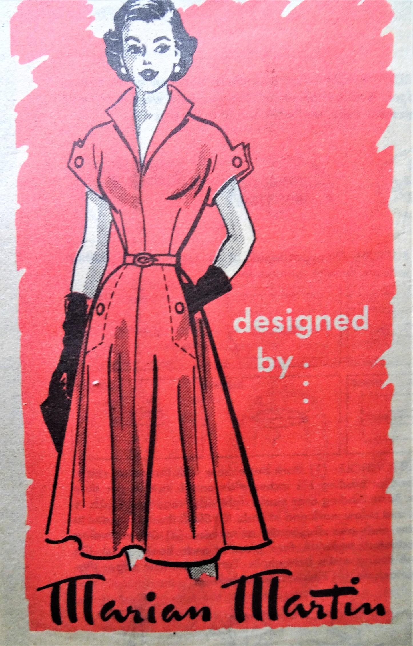1950s PERKY Dress Pattern MARIAN MARTIN 9206 Fabulous Wing Collar Dress, Interesting Design Details, Bust 34 Vintage Sewing Pattern