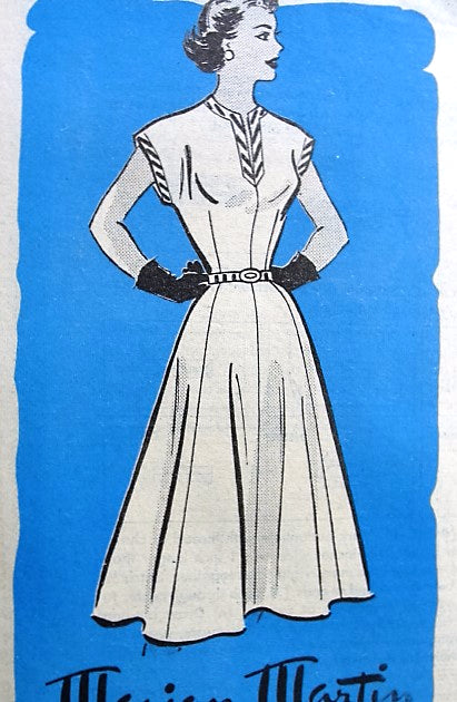 1950s BEAUTIFUL Fitted Bodice Slit Neckline Dress Pattern Marian Martin 9213 Flattering Design Bust 32 Vintage Sewing Pattern FACTORY FOLDED