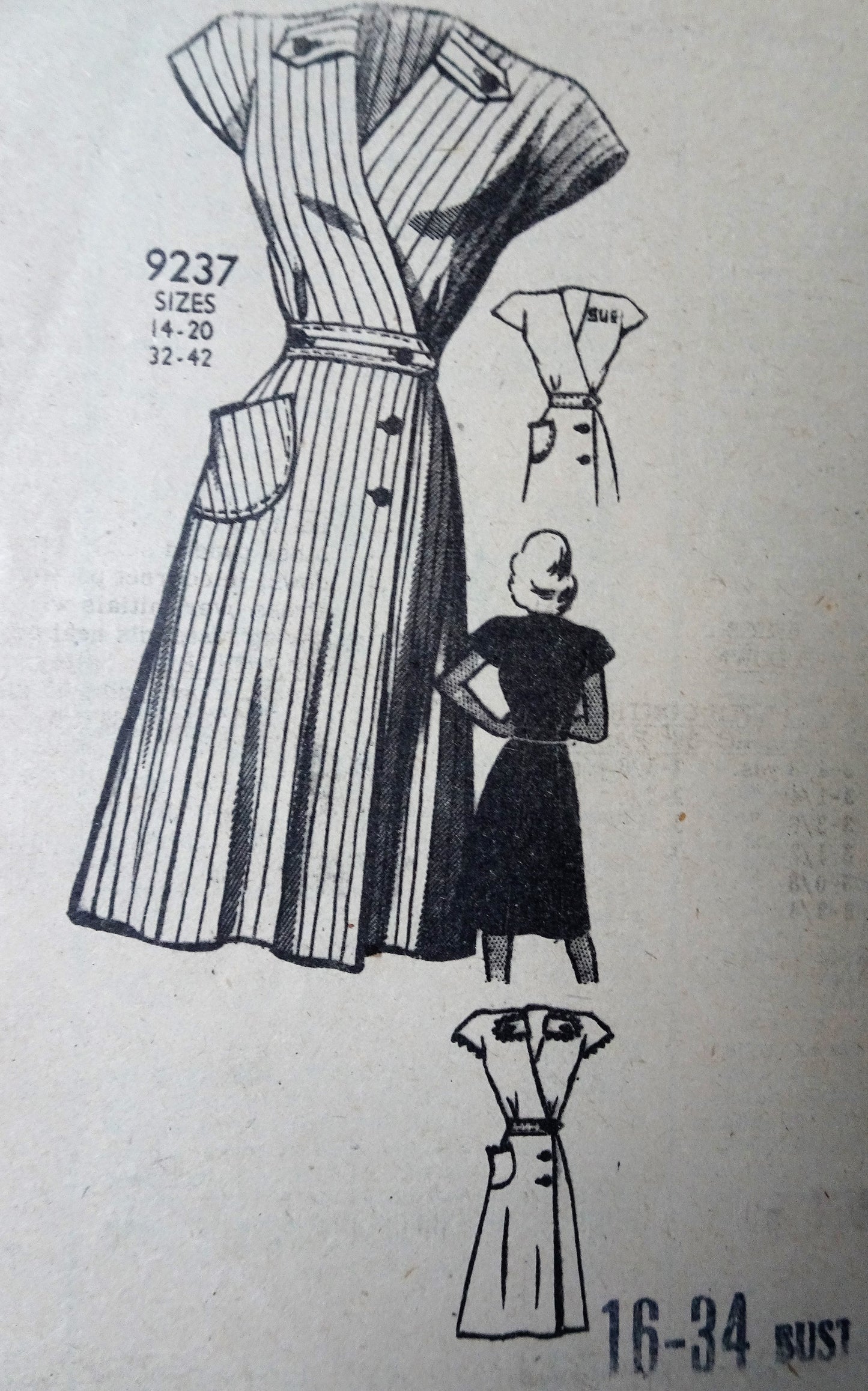 1940s FABULOUS Wartime Dress Pattern MARIAN MARTIN 9237 Beautiful Design Details Bust 34 Vintage Sewing Pattern FACTORY FOLDED