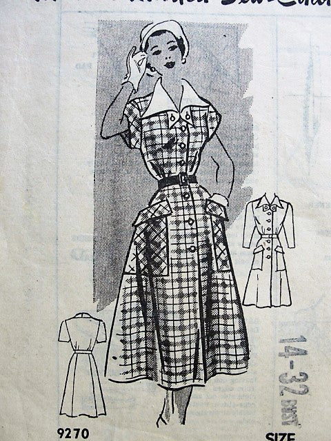 1950s PERKY Large Pockets Dress Pattern Marian Martin 9270 Cute Rockabilly Style Dress Bust 32 Vintage Fifities Sewing Pattern