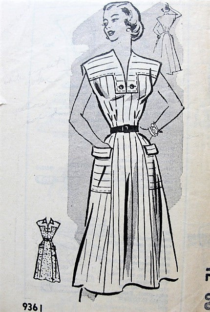 1950s BREEZY Dress Pattern Marian Martin 9361 V Neckline Flared Dress,Pockets, Bust 30 Vintage Sewing Pattern