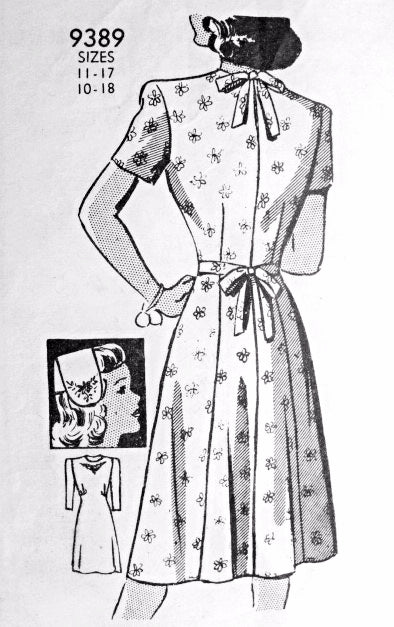 1940s Pretty Dress, Hat and Embroidery Pattern MARIAN MARTIN 9389 War Time WW II Dress Bust 34 Vintage Sewing pattern