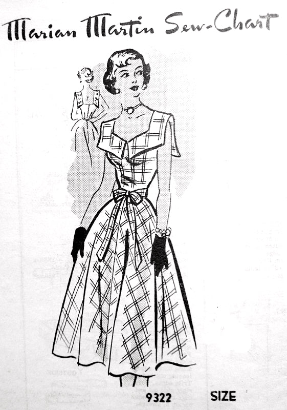 1950s Beautiful Dress Pattern Marian Martin 9322 Flattering Style Day or Party Low Back Bust 34 Vintage Sewing Pattern