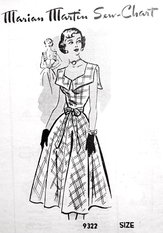 1950s Beautiful Dress Pattern Marian Martin 9322 Flattering Style Day or Party Low Back Bust 34 Vintage Sewing Pattern