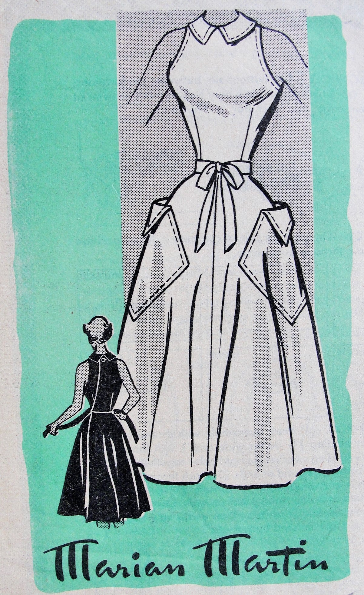 1950s FABULOUS Wrap Around Dress Pattern MARIAN MARTIN 9391 Wonderful Large Shaped Pockets, Bust 30 Vintage sewing Pattern FACTORY FOLDED