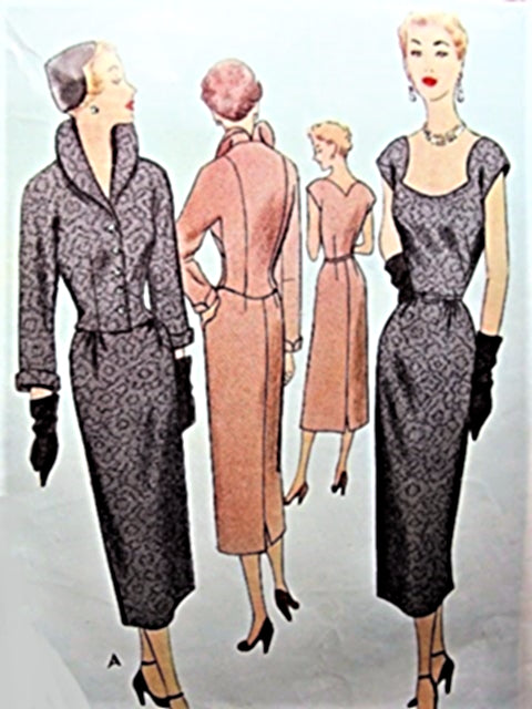 1950s STUNNING Cocktail Evening Party Dress and Wing Collar Jacket Pattern McCALL 8220 Unique Shaped Neckline Slim Dress Bust 36 Vintage Sewing Pattern