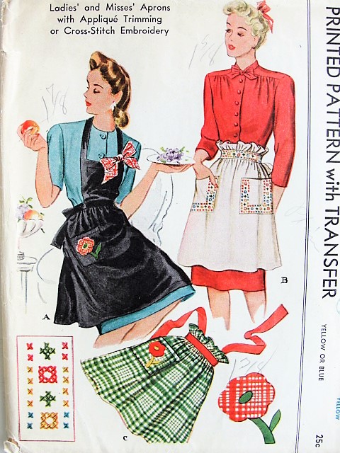 1940s CHARMING Apron with Transfer McCall 1118 Vintage Sewing Pattern