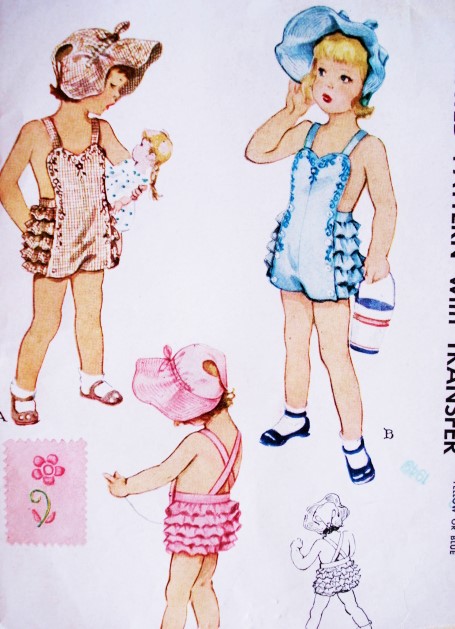 1940s RARE Adorable Toddlers Little Girls Sunsuit Bonnet Hat Pattern MCCALL 1466 SweetHeart Ruffled Rompers PlaySuit Cute Sun Beach Hat Size 4 Vintage Sewing Pattern