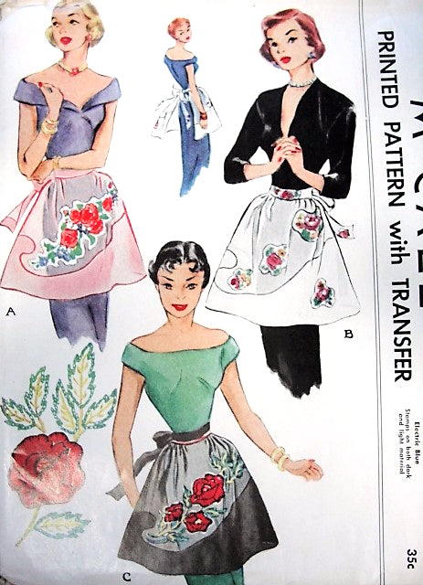 1950s LOVELY Hostess Party Organdy Apron Pattern McCALL 1594 Rose Applique Pattern Vintage Sewing Pattern