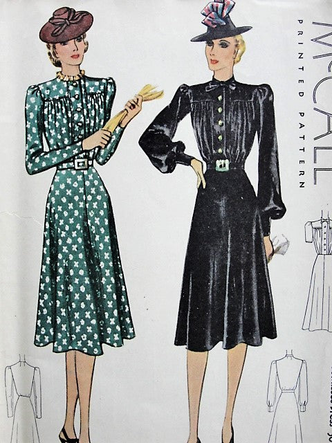 Vintage 1930s SOPHISTICATED High Collar Dress with Three Sleeve Styles McCall 3386 Sewing Pattern Bust 36