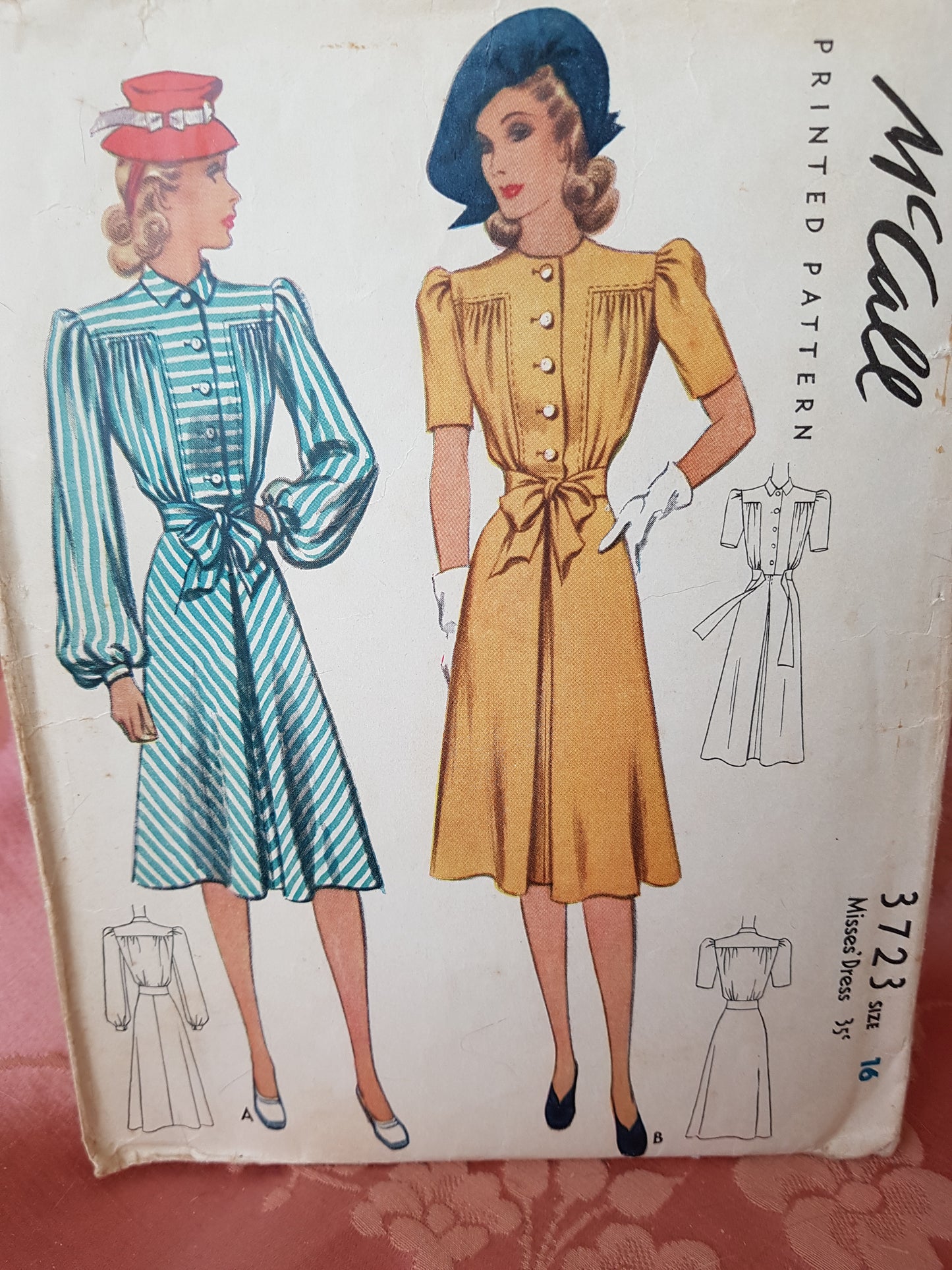 1940 STYLISH Dress Pattern McCALL 3723 Figure Flattery Style, Bust 34 Vintage Sewing Pattern