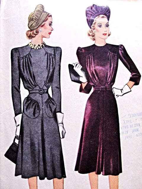1940 BEAUTIFUL Day or Dinner Evening Dress Pattern McCALL 3908 WW II Era 2 Style Versions Lovely Design Bust 32 Vintage Sewing Pattern