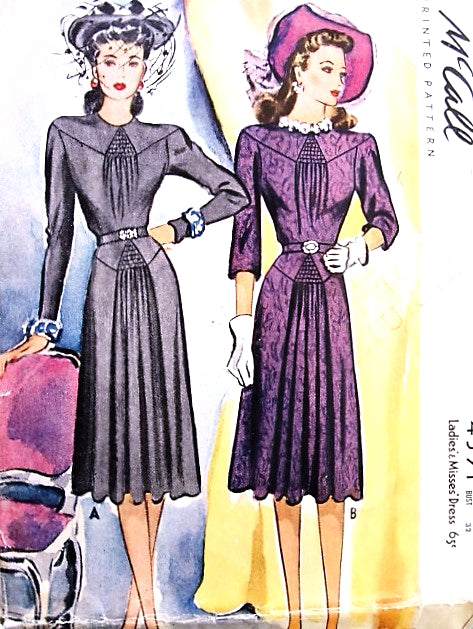 1940s LOVELY Shirred Dress Pattern McCALL 4391 Forties WW II Era Day or After 5 Dress Bust 32 Vintage Sewing Pattern
