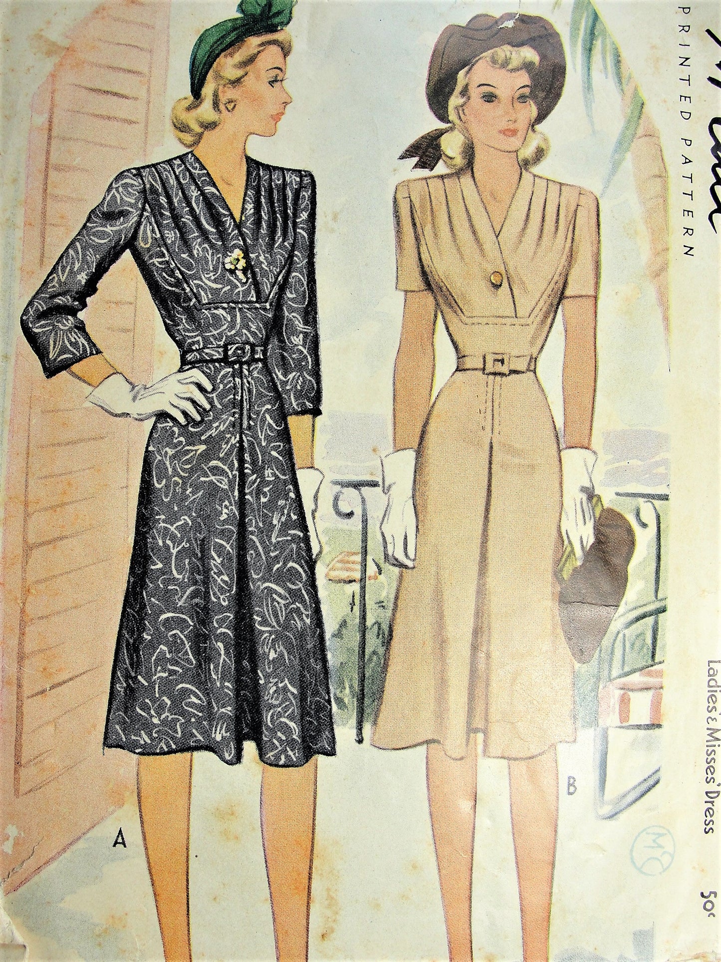 1940s BEAUTIFUL Dress Pattern McCALL 4605 Flattering Draped Bodice WW II Era War Time Dress Bust 34 Vintage Sewing Pattern