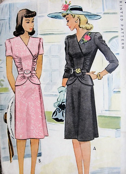 1940s BEAUTIFUL 2 Pc Dress Pattern McCALL 4833 Daytime or Evening Cocktails Figure Flattering Design WW 2 Bust 32 Vintage Sewing Pattern