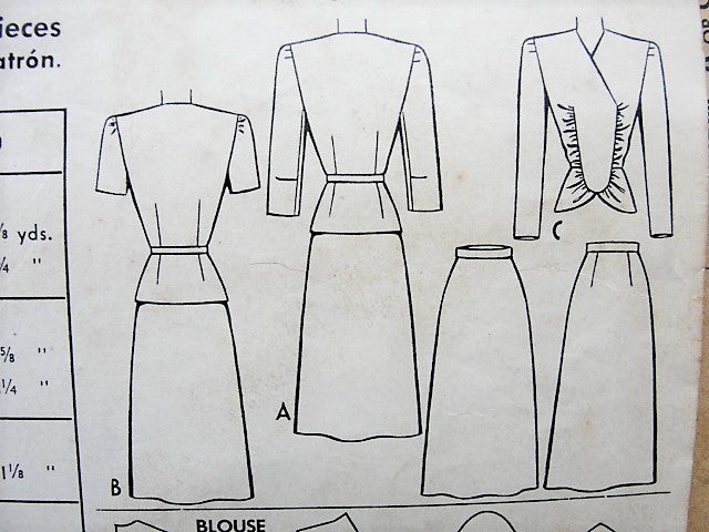 1940s BEAUTIFUL 2 Pc Dress Pattern McCALL 4833 Daytime or Evening Cocktails Figure Flattering Design WW 2 Bust 32 Vintage Sewing Pattern
