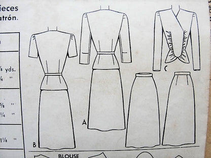 1940s BEAUTIFUL 2 Pc Dress Pattern McCALL 4833 Daytime or Evening Cocktails Figure Flattering Design WW 2 Bust 32 Vintage Sewing Pattern
