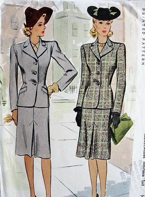 1940s Vintage CLASSIC Jacket and Skirt McCall 4904 Bust 30 Sewing Pattern