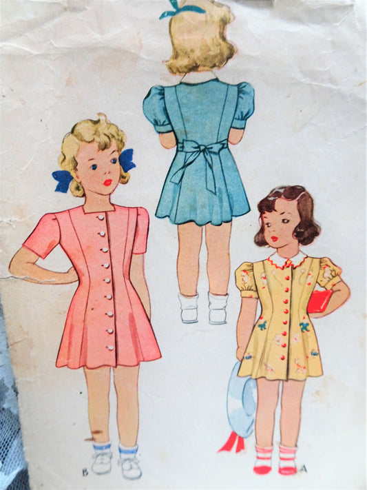 1940s ADORABLE Little Girls Dress and Panties Pattern McCALL 5003 Sweet Front Button Toddler Dress 2 Versions Size 2 Vintage Childrens Sewing Pattern