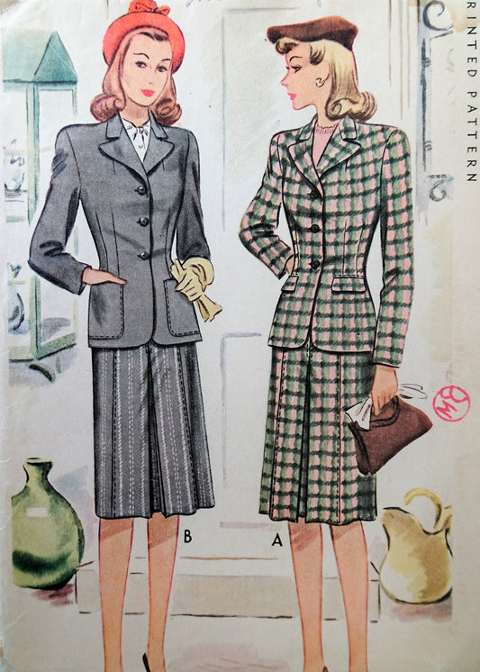 1940s STYLISH Suit Pattern McCALL 5076 WW II Era, Bust 30 Vintage Sewing Pattern FACTORY FOLDED