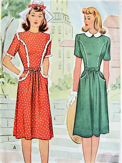 1940s CUTE Nancy Drew Style WW II Dress Pattern McCALL 5204 Two Classic Forties Styles Bust 32 Vintage Sewing Pattern